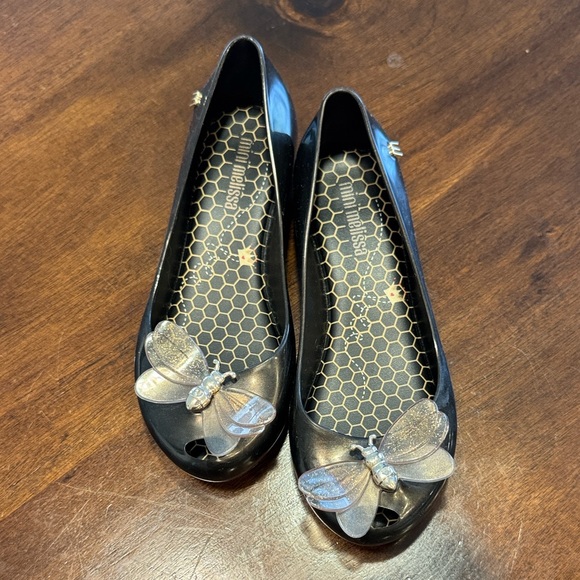 Mini Melissa Black Flats with Glitter Butterfly - Picture 1 of 5